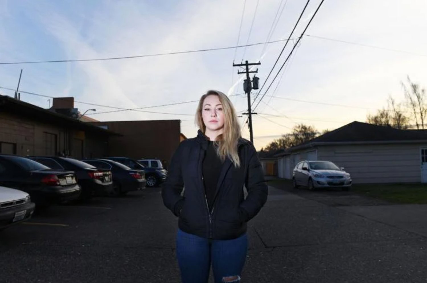 Amanda Albright poses for a portrait on Wednesday, Feb. 1, in the alley behind Shamrock Tavern in Longview. Jonathan Solomon Friend is accused of breaking her orbital bone after assaulting her on Jan. 16 near the location. 